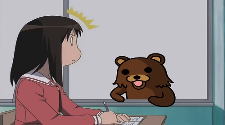 Pedobear looking at schoolgirl