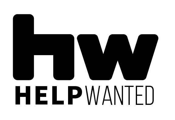 Help Wanted logo, the letters h and w in large font above the words "help wanted," where the h, the w, and the word "help" are all in bold.