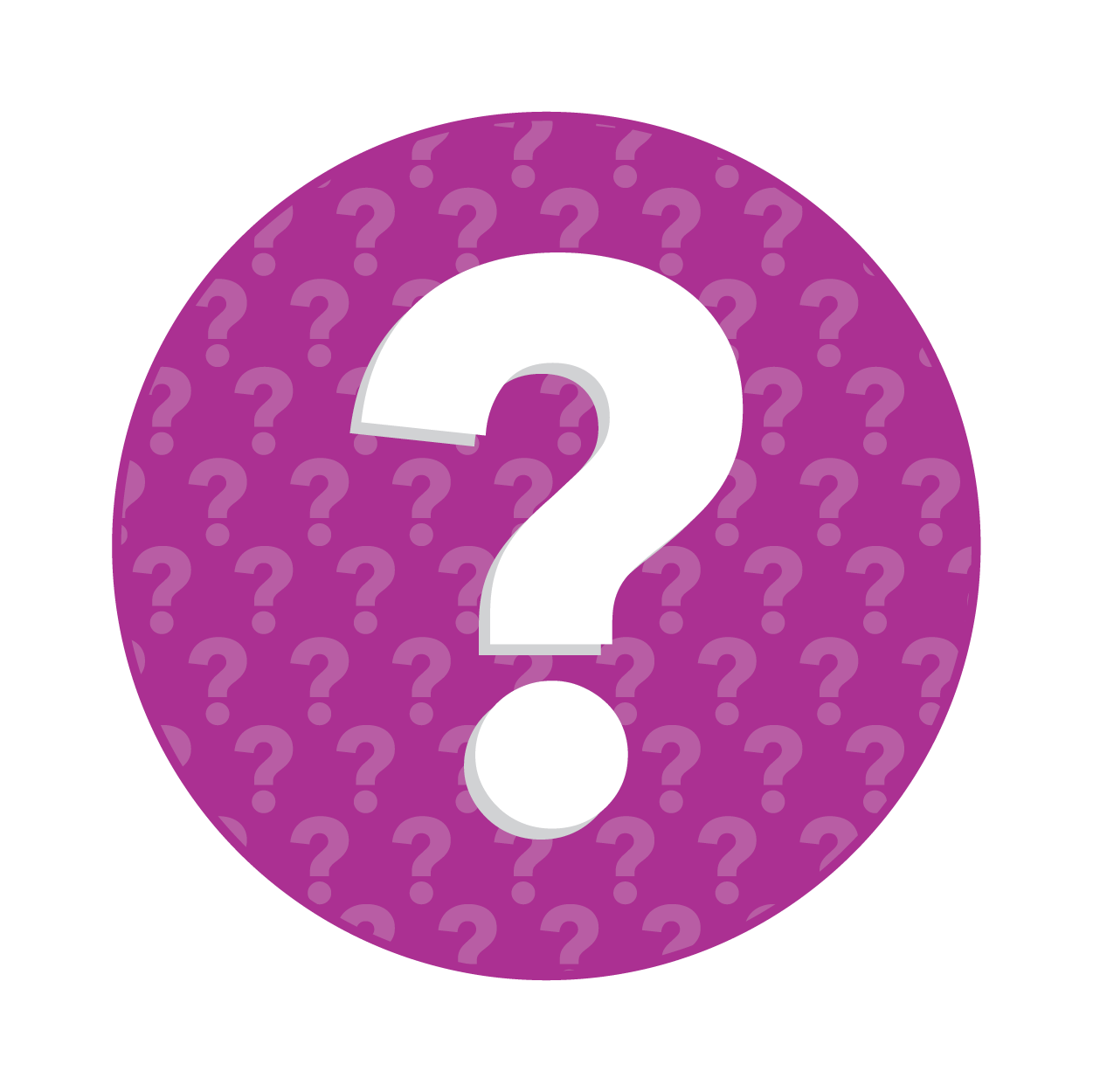 Whats OK logo, a white question mark set against a pink circle with small grey question marks around it.